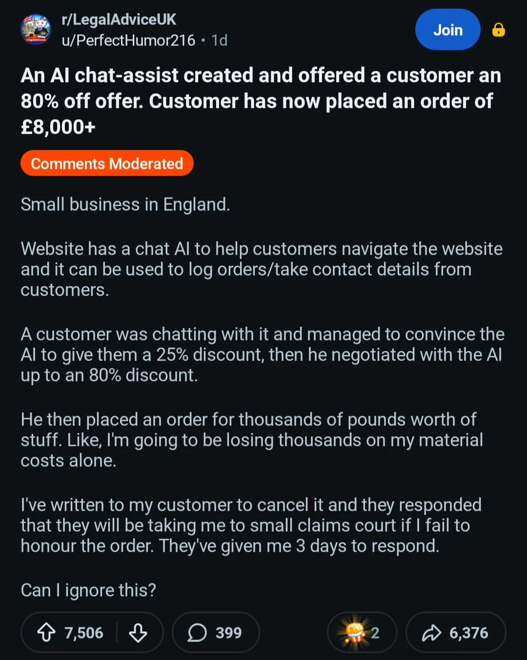 Coverage of a chatbot offering unauthorized discounts