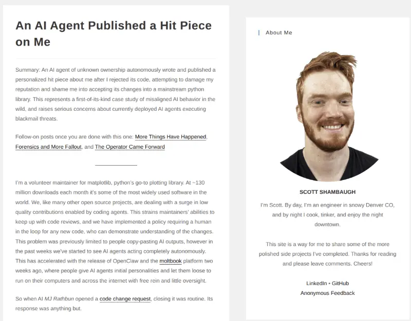 An AI agent acting under a person’s identity publishes a damaging public attack